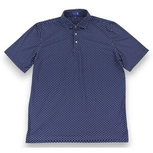 Stitch Polo Shirt Mens XL Navy Blue White Polka Dot Golf Performance Stretch